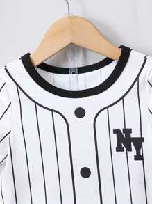 Young Boy White Letter Striped Sporty Casual Regular Sleeve Polo Shirt And Shorts 2pcs/set For Summer - White - View 3