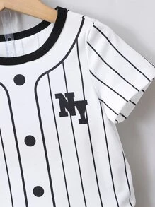 Young Boy White Letter Striped Sporty Casual Regular Sleeve Polo Shirt And Shorts 2pcs/set For Summer - White - View 4