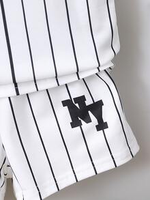 Young Boy White Letter Striped Sporty Casual Regular Sleeve Polo Shirt And Shorts 2pcs/set For Summer - White - View 5