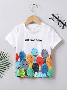 小男童卡通和字母圖案T恤 - 白色 - 查看 1