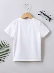 小男童卡通和字母圖案T恤 - 白色 - 查看 2