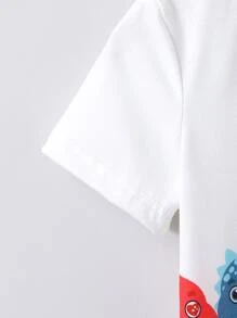 小男童卡通和字母圖案T恤 - 白色 - 查看 3