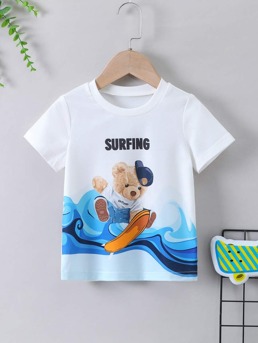 SHEIN Toddler Boys Bear & Letter Graphic Tee - White - View 1