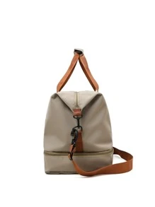 Bolso de viaje de moda de gran capacidad, bolso de mano, bolso para el gimnasio, bolso de fin de semana para negocios, vacaciones, regreso a clases para hombres y mujeres, unisex, estudiantes y equipaje de vacaciones. Bolsa de viaje durante la noche para el regreso a clases, escolar, organizador de viaje para la playa, vacaciones de verano - Caqui - Ver 3