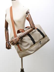 Bolso de viaje de moda de gran capacidad, bolso de mano, bolso para el gimnasio, bolso de fin de semana para negocios, vacaciones, regreso a clases para hombres y mujeres, unisex, estudiantes y equipaje de vacaciones. Bolsa de viaje durante la noche para el regreso a clases, escolar, organizador de viaje para la playa, vacaciones de verano - Caqui - Ver 5