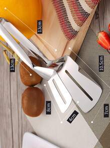 1pc Stainless Steel Food Tongs, BBQ Bread Clip, Durable Frying Shovel Clip, Fried Fish Shovel, Household Kitchenware - Silver - View 2