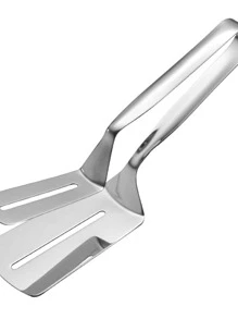 1pc Stainless Steel Food Tongs, BBQ Bread Clip, Durable Frying Shovel Clip, Fried Fish Shovel, Household Kitchenware - Silver - View 3