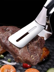 1pc Stainless Steel Food Tongs, BBQ Bread Clip, Durable Frying Shovel Clip, Fried Fish Shovel, Household Kitchenware - Silver - View 6