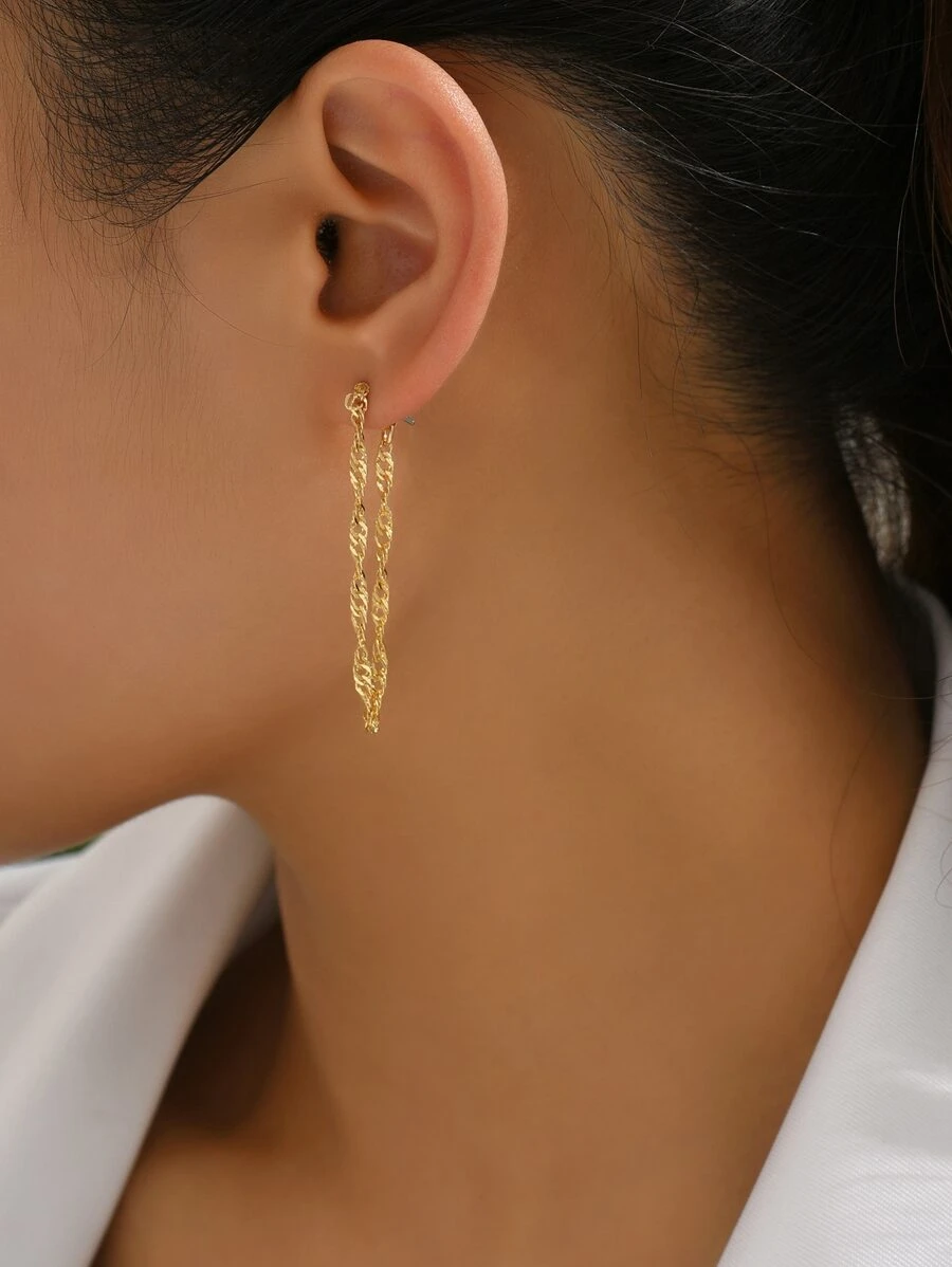 鏈條設計耳墜 - 金黃色 - 查看 1