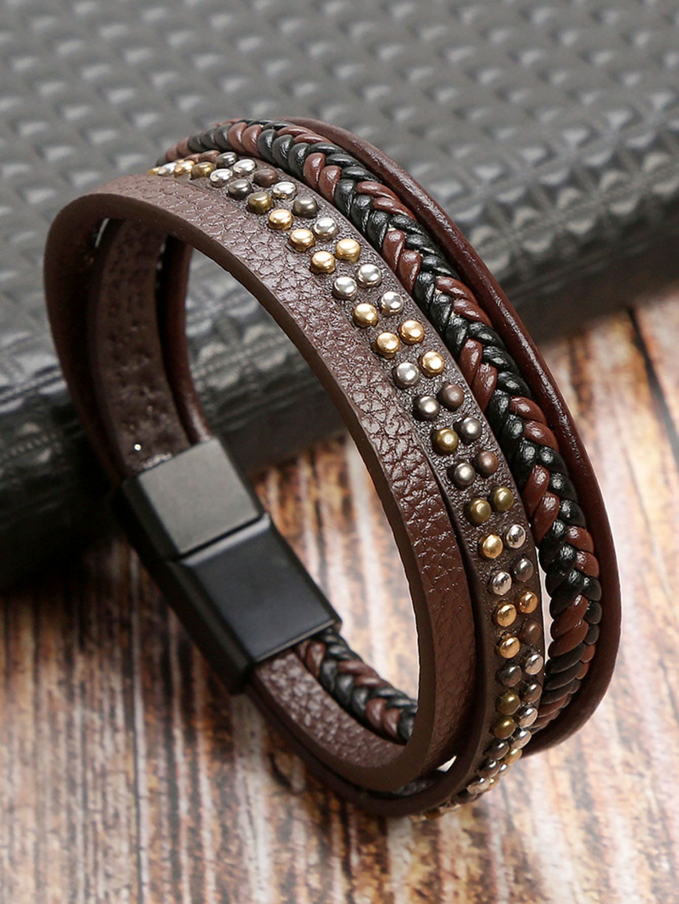 Braided Detail Studded Decor Bracelet For A Stylish Look For Men Gift For Party - Multicolor - View 1