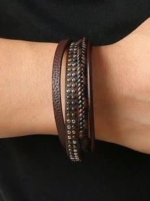 Braided Detail Studded Decor Bracelet For A Stylish Look For Men Gift For Party - Multicolor - View 2