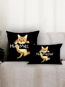 1pc Cat Print Cushion Cover Without Filler - Multicolor - View 1