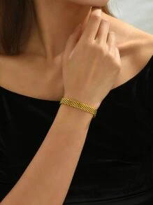 18K 镀金 1 件不锈钢链环手链，幸运手链适合日常佩戴、节日礼物、朋友和情侣礼物