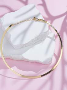 極簡風格素色頸鏈 - 金黃色 - 查看 2