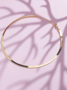 極簡風格素色頸鏈 - 金黃色 - 查看 4