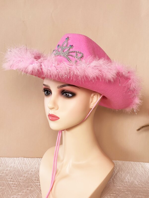 1pc Fashion women accessories Rhinestone Crown & Feather Decor Hat SHEIN USA