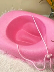 1pc Fashion Women Accessories Rhinestone Crown & Feather Decor Hat Cowboy Hat - Pink - View 4
