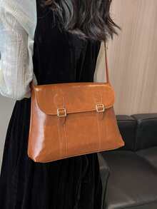 Bolsa cuadrada con diseño de hebilla con solapa - Marrón - Ver 3