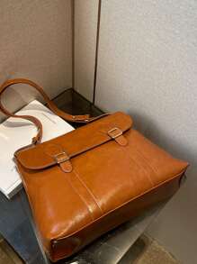 Bolsa cuadrada con diseño de hebilla con solapa - Marrón - Ver 5