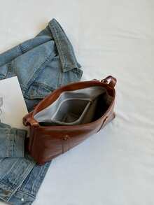 Bolsa cuadrada con diseño de hebilla con solapa - Marrón - Ver 6