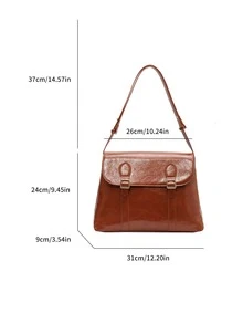 Bolsa cuadrada con diseño de hebilla con solapa - Marrón - Ver 7