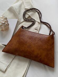 Studded Decor Flap Square Bag - Coffee Brown - View 2