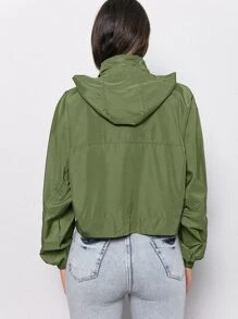 EURMUSE Rompevientos con cremallera con capucha - Verde militar - Ver 2