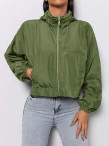 EURMUSE Rompevientos con cremallera con capucha - Verde militar - Ver 5