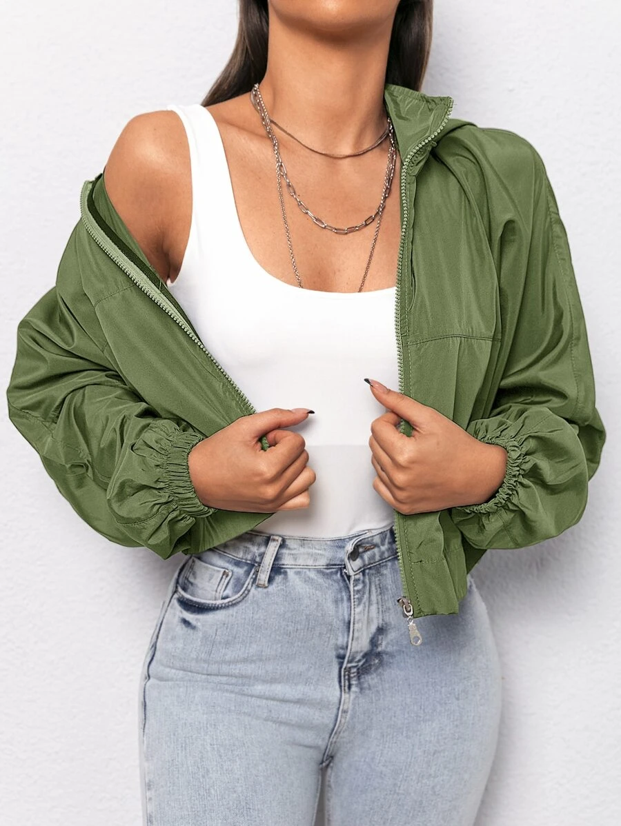 EURMUSE Rompevientos con cremallera con capucha - Verde militar - Ver 1