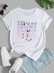 SHEIN LUNE Camiseta con estampado de slogan - Blanco - Ver 1