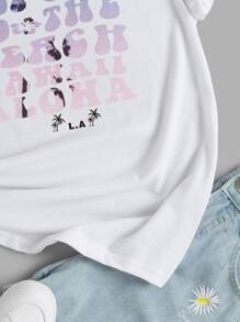 SHEIN LUNE Camiseta con estampado de slogan - Blanco - Ver 4