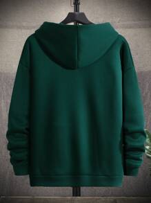 Manfinity Hypemode Loose Men's Thermal Slogan Graphic Hoodie With Pocket And Drawstring, Dark Green Hoodie, Green Hoodie Men, Men Hoodie, Hoodies For Men - Dark Green - View 2