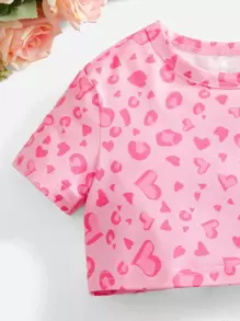 SHEIN Baby Heart Print Tee & Shorts - Pink - View 3