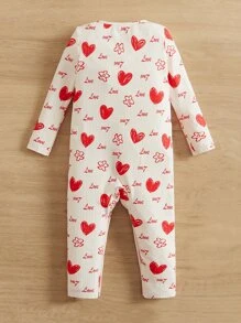 SHEIN Baby Heart & Letter Graphic Jumpsuits - Red and White - View 2