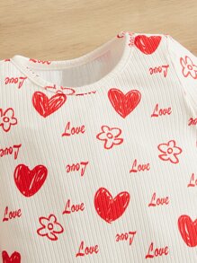 SHEIN Baby Heart & Letter Graphic Jumpsuits - Red and White - View 4