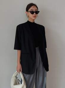 DAZY Solid Single Breasted Waistcoat - Black - View 4