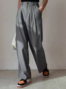 DAZY 拼接細節斜口袋西裝褲 - 深灰色 - 查看 1