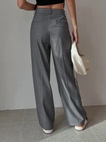 DAZY 拼接細節斜口袋西裝褲 - 深灰色 - 查看 2