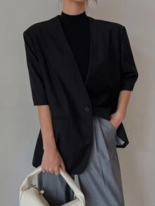 DAZY Solid Single Breasted Waistcoat - Black - View 6