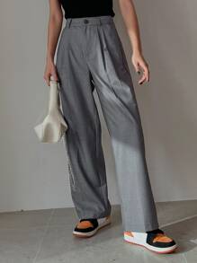 DAZY 拼接細節斜口袋西裝褲 - 深灰色 - 查看 3