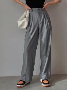 DAZY 拼接細節斜口袋西裝褲 - 深灰色 - 查看 8