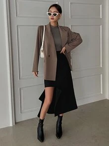 DAZY Solid Asymmetrical Hem Skirt - Black - View 8