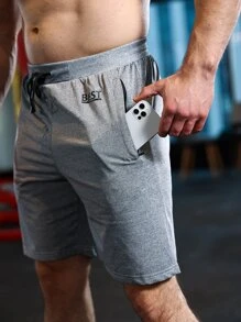 Manfinity Sport Corelite Men Letter Graphic Drawstring Waist Sports Shorts, Grey Shorts Jogger Shorts - Grey - View 3