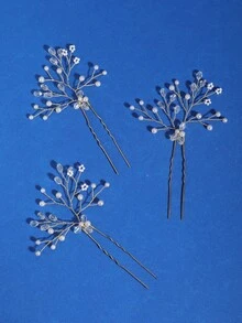 一套（3个）水晶和仿珍珠串珠简约优雅新娘发夹，适合婚礼、日常、度假、派对和节日场合 - 金色 - 查看 6