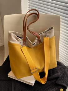 Túi Xách tay Nữ Khối Màu Có thể điều chỉnh được Đôi tay cầm Đúng mốt - Màu vàng - Xem 1