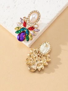 Rhinestone & Faux Pearl Decor Stud Earrings - Multicolor - View 2