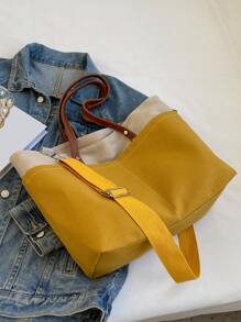 Túi Xách tay Nữ Khối Màu Có thể điều chỉnh được Đôi tay cầm Đúng mốt - Màu vàng - Xem 2