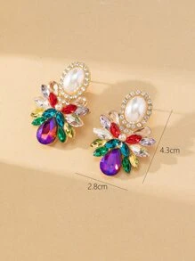 Rhinestone & Faux Pearl Decor Stud Earrings - Multicolor - View 3