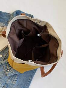 Túi Xách tay Nữ Khối Màu Có thể điều chỉnh được Đôi tay cầm Đúng mốt - Màu vàng - Xem 4