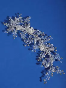 Faux Pearl & Flower Decor Bride Hair Clip For Wedding Elegant Tiaras Halloween - Silver - View 8